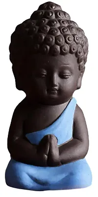 Karigaari India Handcrafted Resin Beautiful Little Blue Meditation Buddha Monks Showpiece for Home Decor.-thumb1