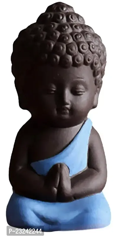 Karigaari India Handcrafted Resin Beautiful Little Blue Meditation Buddha Monks Showpiece for Home Decor.-thumb2