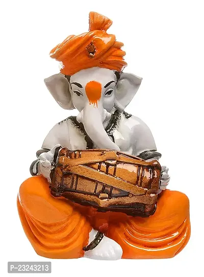 Coriox Ganesha Playing Dholak Polyresine Idol (16 cm x 13.59 cm x 13 cm)-thumb2