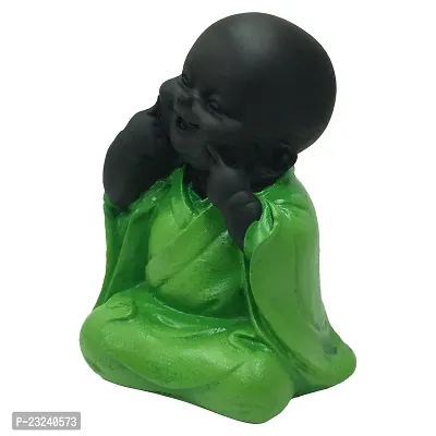 Karigaari India Polyresin Meditating Monk Buddha / Laughing Buddha / Happy Man Statue Standard Green Color, 1 Piece - HM-06-thumb5