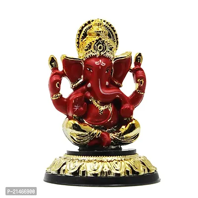 Classic Gold Plated Golden Stand Red Color Ganesh Idol For Car Dashboard and Home Decor I Car Dashboard Idols I Ganpati For Car Dashboard I Car Idols For Dashboard-thumb3