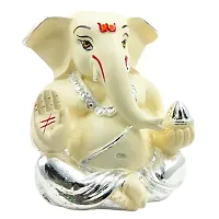 Karigaari India Ganpati Silver Plated Resin Ganesha for Car Dashboard Idol  Showpiece (4 x 4, Silver and Off White) showpiece,(Pack of 1)-thumb1