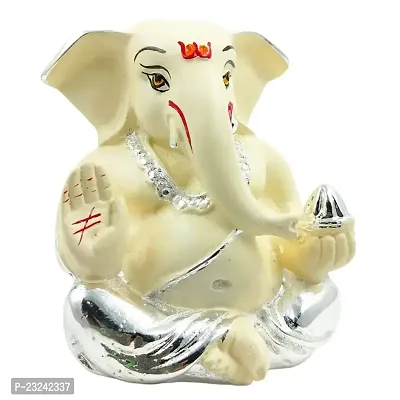 Karigaari India Ganpati Silver Plated Resin Ganesha for Car Dashboard Idol  Showpiece (4 x 4, Silver and Off White) showpiece,(Pack of 1)-thumb2