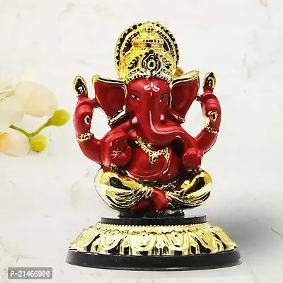 Classic Gold Plated Golden Stand Red Color Ganesh Idol For Car Dashboard and Home Decor I Car Dashboard Idols I Ganpati For Car Dashboard I Car Idols For Dashboard