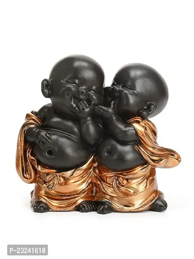 Karigaari India Handcrafted Resine Little Laughing Buddha Showpiece | Buddha Idols for Home Decor I Buddha Showpiece I Showpiece for Home I Color: Black  Bronze-thumb0