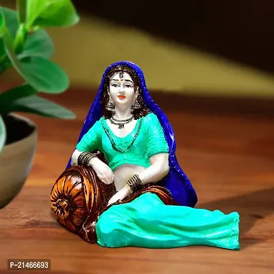 Classic- Ideas Hand Crafted Polyresin Eco Friendly Rajasthani Women Idol Figurine (Sea Green)-thumb0