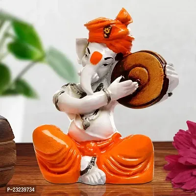 Karigaari India Polyresine Ganesha Playing Dafli - Orange  White