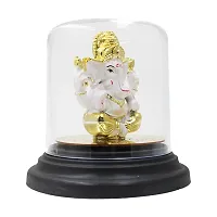 Classic Gold Plated Glass Cover White Color Ganesh Idol For Car Dashboard and Home Decor I Car Dashboard Idols I Ganpati For Car Dashboard I Car Idols For Dashboard-thumb2