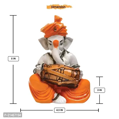 Classic Polyresine Ganesha Playing Dholak Idol-thumb3