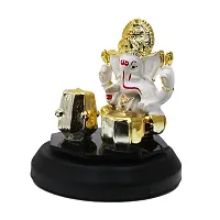 Classic Gold Plated Golden Tabla White Color Ganesh Idol For Car Dashboard and Home Decor I Car Dashboard Idols I Ganpati For Car Dashboard I Car Idols For Dashboard-thumb2