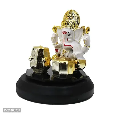 Classic Gold Plated Golden Tabla White Color Ganesh Idol For Car Dashboard and Home Decor I Car Dashboard Idols I Ganpati For Car Dashboard I Car Idols For Dashboard-thumb3