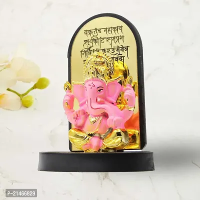 Classic Gold Plated Ganpati Mantra Pink Color Ganesh Idol For Car Dashboard and Home Decor I Car Dashboard Idols I Ganpati For Car Dashboard I Car Idols For Dashboard-thumb0