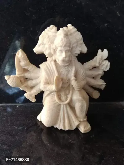 Classic Beautifully Handcrafted Marble Panchmukhi Hanuman Ji Idol For Car Dashboard, Temple Statue Showpiece-Size (3 Inch) (White)