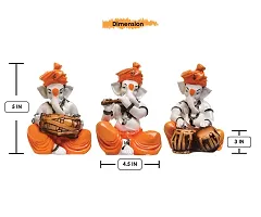 Classic Polyresine Set Of 3 Orange Dhoti and Turban Ganesha Playing Instruments Showpiece-thumb3