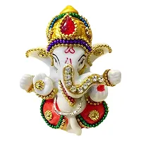 Classic White Stone God Ganesha Car Dashboard Decor Statue | Hindu Idol God Ganesh Ganpati Decor Sculpture | Decorative Gift-thumb1