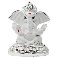 Karigaari India Silver Plated Ceramic Pagdi Ganesh Idol for car Dashboard  Home Decor I Car Dashboard Idols I Ganpati for car Dashboard I Car Idols for Dashboard (Size : 3 x 2 inches)-thumb1