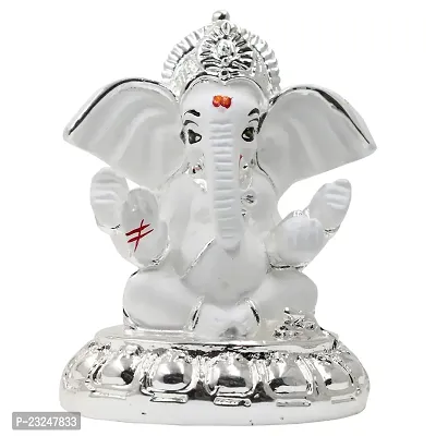 Karigaari India Silver Plated Ceramic Pagdi Ganesh Idol for car Dashboard  Home Decor I Car Dashboard Idols I Ganpati for car Dashboard I Car Idols for Dashboard (Size : 3 x 2 inches)-thumb2