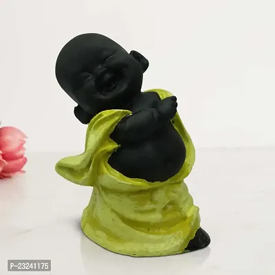 Karigaari India Polyresin Meditating Monk Buddha / Laughing Buddha / Happy Man Statue Standard Green Color, 1 Piece - HM-13