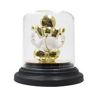 Classic Gold Plated Glass Cover White Color Ganesh Idol For Car Dashboard and Home Decor I Car Dashboard Idols I Ganpati For Car Dashboard I Car Idols For Dashboard-thumb4