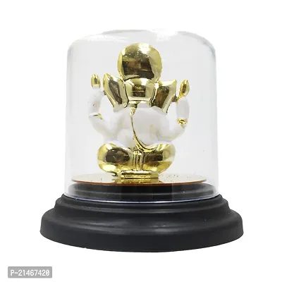 Classic Gold Plated Glass Cover White Color Ganesh Idol For Car Dashboard and Home Decor I Car Dashboard Idols I Ganpati For Car Dashboard I Car Idols For Dashboard-thumb5