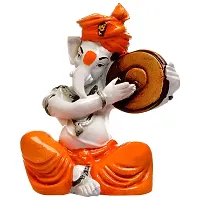 Karigaari India Polyresine Ganesha Playing Dafli - Orange  White-thumb1