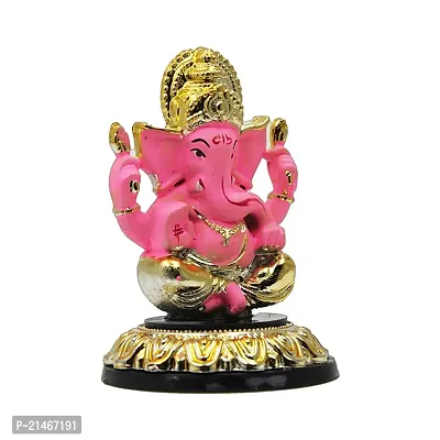 Classic Gold Plated Golden Stand Pink Color Ganesh Idol For Car Dashboard and Home Decor I Car Dashboard Idols I Ganpati For Car Dashboard I Car Idols For Dashboard-thumb3