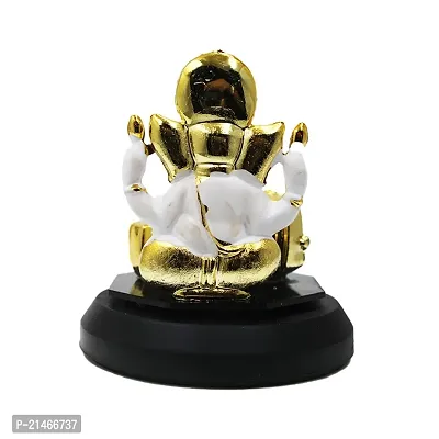 Classic Gold Plated Golden Tabla White Color Ganesh Idol For Car Dashboard and Home Decor I Car Dashboard Idols I Ganpati For Car Dashboard I Car Idols For Dashboard-thumb5