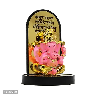 Classic Gold Plated Ganpati Mantra Pink Color Ganesh Idol For Car Dashboard and Home Decor I Car Dashboard Idols I Ganpati For Car Dashboard I Car Idols For Dashboard-thumb2