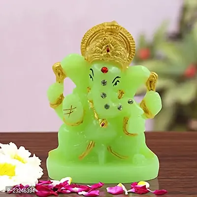 KARIGAARI - Ideas Hand Crafted Poly Resine Lord Ganesha Idol (KK0591, Green)