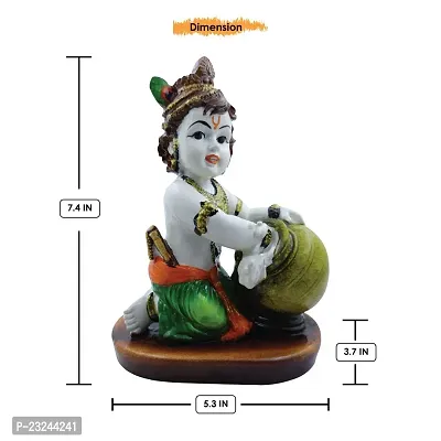 Karigaari India Handcrafted Polyresine Bal Krishna Eating Makhan Showpiece for Home Decor and Office (Orange, Green, White)-thumb3