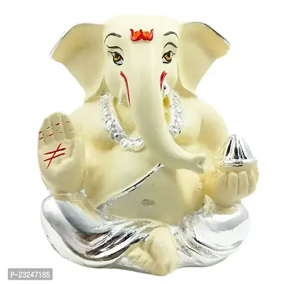 Karigaari India Ganpati Silver Plated Resin Ganesha for Car Dashboard Idol  Showpiece (4 x 4, Gold and Off White) showpiece,(Pack of 1)