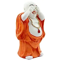 Classic- Ideas Hand Crafted Poly Resine Laughing Buddha Home Decorative Showpiece Idol (Kk0577, Orange)-thumb2