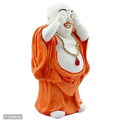 Classic- Ideas Hand Crafted Poly Resine Laughing Buddha Home Decorative Showpiece Idol (Kk0577, Orange)-thumb3