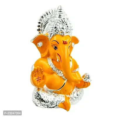 Karigaari India Ganpati Silver Plated Gold Resin Ganesha for Car Dashboard Idol  Showpiece (4 x 4, Yellow) showpiece,(Pack of 1)-thumb3