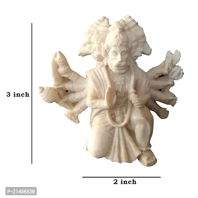 Classic Beautifully Handcrafted Marble Panchmukhi Hanuman Ji Idol For Car Dashboard, Temple Statue Showpiece-Size (3 Inch) (White)-thumb3