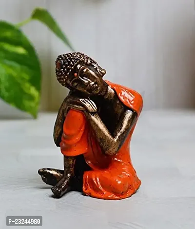 Karigaari India Polyresine Buddha Resting on Knee (Orange)