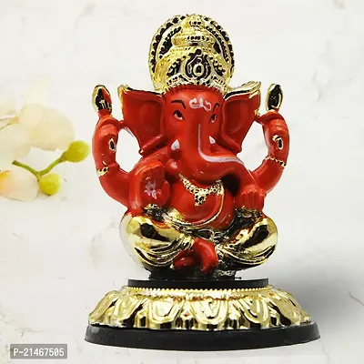 Classic Gold Plated Golden Stand Orange Color Ganesh Idol For Car Dashboard and Home Decor I Car Dashboard Idols I Ganpati For Car Dashboard I Car Idols For Dashboard