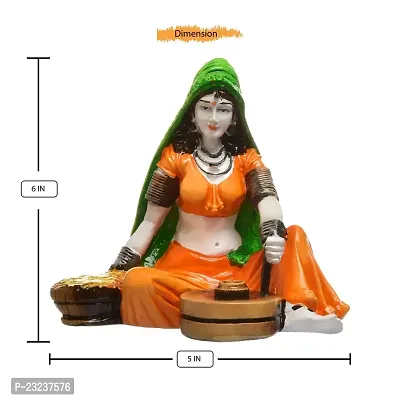 Karigaari India Handcrafted Rajasthani Lady Making Chakki Polyesine Idol Showpiece for Home Decor.-thumb4