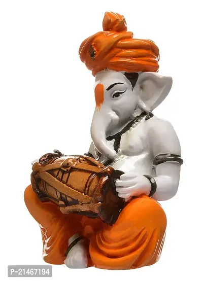 Classic Polyresine Ganesha Playing Dholak Idol-thumb5