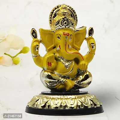 Classic Gold Plated Golden Stand Yellow Color Ganesh Idol For Car Dashboard and Home Decor I Car Dashboard Idols I Ganpati For Car Dashboard I Car Idols For Dashboard-thumb0