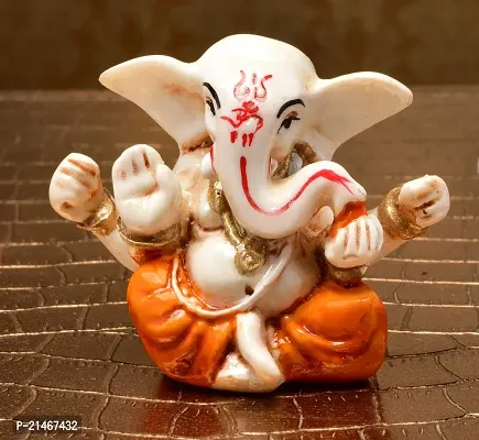 Classic Handcrafted Resine Little Sitting Ganesha Idol Sculpture | Showpiece For Home Deacute;cor And Office I Vinayaka Showpiece I Car Dashboard Showpiece I Ganesha Idols-thumb2