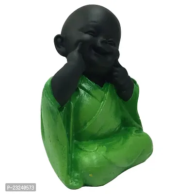 Karigaari India Polyresin Meditating Monk Buddha / Laughing Buddha / Happy Man Statue Standard Green Color, 1 Piece - HM-06-thumb3