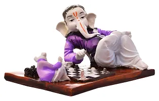 Karigaari India Handcrafted Resin Eco-Friendly Lord Ganesha Ganpati Playing Chess Idol Figurine for Home Decoration/Office Use/Car Dashboard Figurine - Multicolor-thumb1