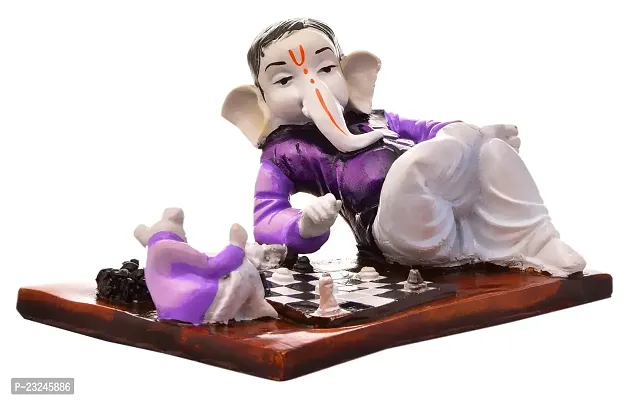 Karigaari India Handcrafted Resin Eco-Friendly Lord Ganesha Ganpati Playing Chess Idol Figurine for Home Decoration/Office Use/Car Dashboard Figurine - Multicolor-thumb2