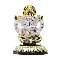 Classic Gold Plated Golden Stand White Color Ganesh Idol For Car Dashboard and Home Decor I Car Dashboard Idols I Ganpati For Car Dashboard I Car Idols For Dashboard-thumb1