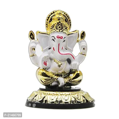 Classic Gold Plated Golden Stand White Color Ganesh Idol For Car Dashboard and Home Decor I Car Dashboard Idols I Ganpati For Car Dashboard I Car Idols For Dashboard-thumb2