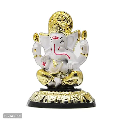 Classic Gold Plated Golden Stand White Color Ganesh Idol For Car Dashboard and Home Decor I Car Dashboard Idols I Ganpati For Car Dashboard I Car Idols For Dashboard-thumb4