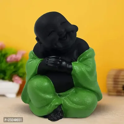 Karigaari India Polyresin Meditating Monk Buddha / Laughing Buddha / Happy Man Statue Standard Black Color, 1 Piece - Lb-05