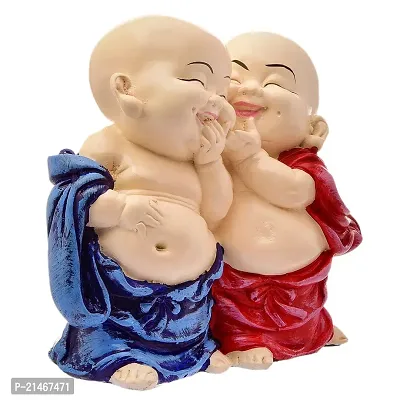 Classic Handcrafted Resine Little Laughing Buddha Monk Sculpture | Showpiece For Home Deacute;cor And Office, Blue-thumb5