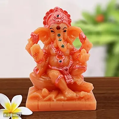 KARIGAARI - Ideas Hand Crafted Lord Ganesha Statue for Home Temple Office Car Dashboard Decor (Orange, KK0676)